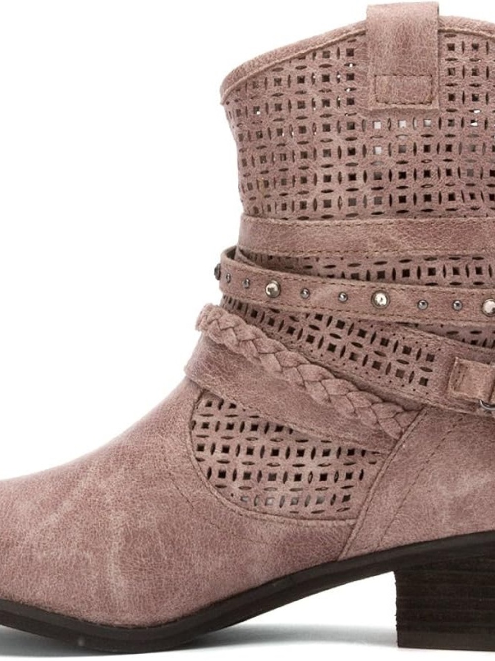 Not Rated Braided & Studded Ankle Boots in Dusty Rose